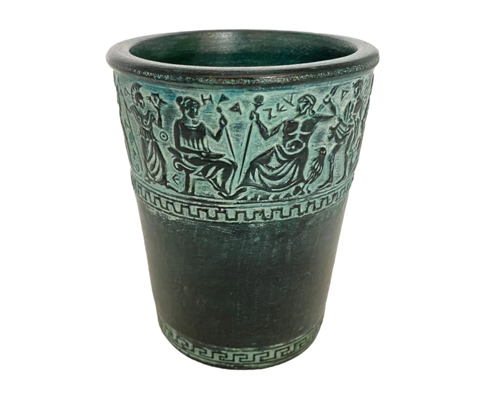 Greek Pottery Cup – 9cm Relief Terracotta | Olympian Gods