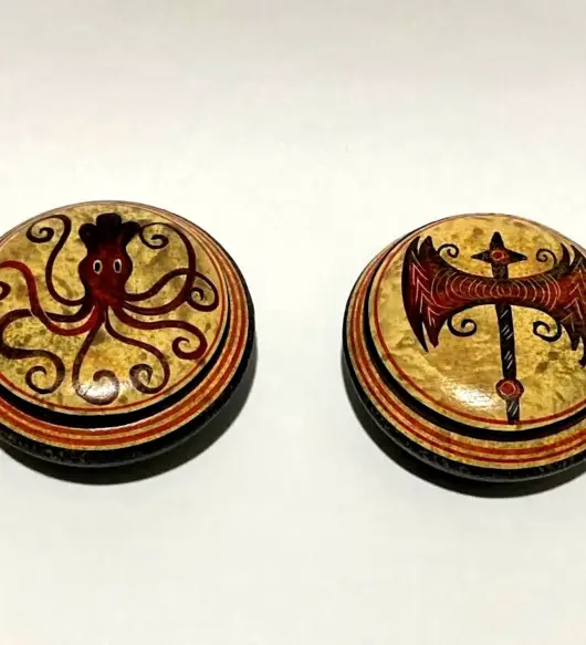 Set of 2 Ancient Greek Pyxis Boxes – Cretan Figure Pottery, Knossos Design – 6cm