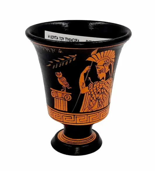 Pythagorean Cup – Red Figure Pottery, Featuring Goddess Athena – Ancient Greek Pottery Replica