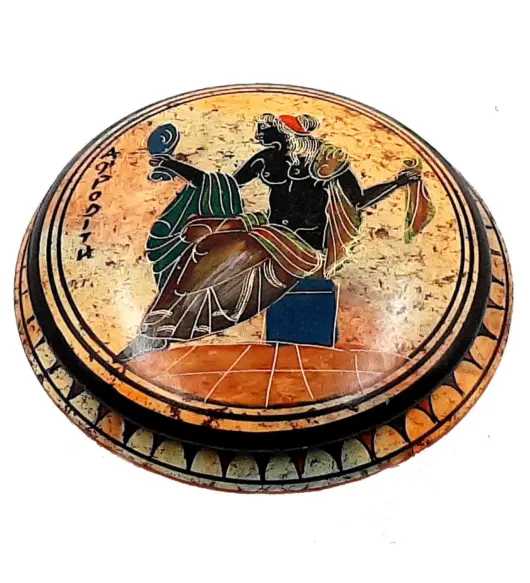 Handmade Ancient Greek Pyxis – 12.5cm – Featuring Goddess Aphrodite – Decorative Jewelry Box
