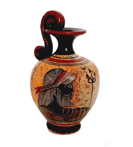 Handmade Ancient Greek Vase – 13cm – Depicting God Poseidon – Terracotta Pottery