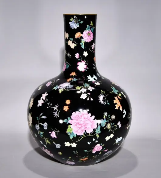 17.3" Antique Chinese Porcelain Vase – Yongzheng Mark – Color Enamels Floral Design