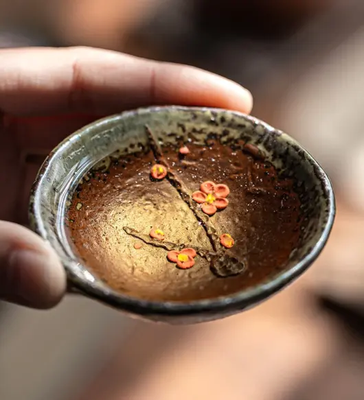 35ml Handmade Tea Cup – Antique Style Kung Fu Ceramic Floral Crude Pottery